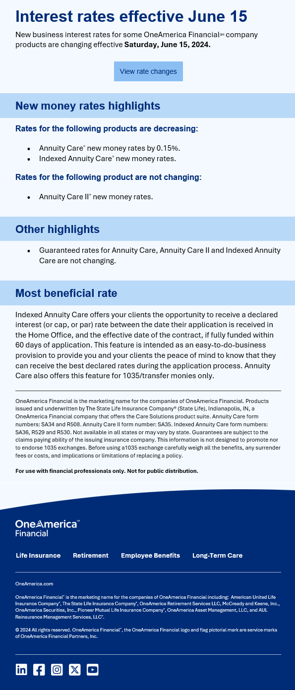 Interest rates effective June 15